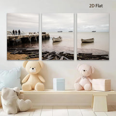 2D flat 1pc Coastal Serenity Historic Dock Fishing Boats Living Room Bedroom Wall Decor Modern Farmhouse Rustic Gallery Wrapped Canvas Prints