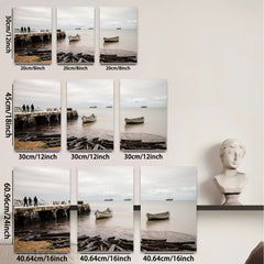2D flat 1pc Coastal Serenity Historic Dock Fishing Boats Living Room Bedroom Wall Decor Modern Farmhouse Rustic Gallery Wrapped Canvas Prints