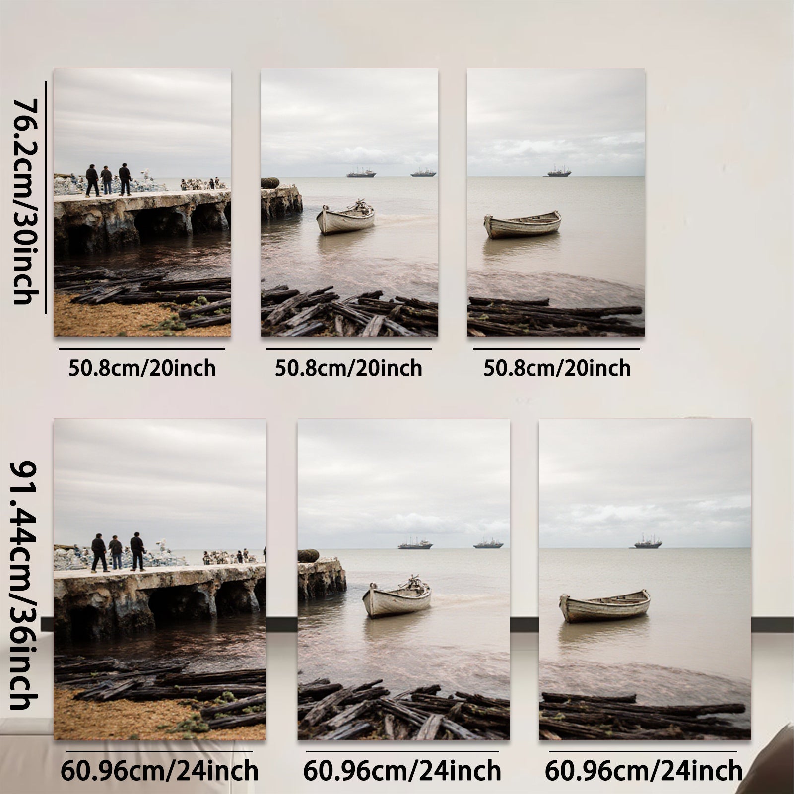 2D flat 1pc Coastal Serenity Historic Dock Fishing Boats Living Room Bedroom Wall Decor Modern Farmhouse Rustic Gallery Wrapped Canvas Prints