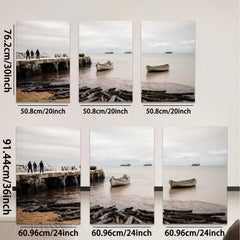 2D flat 1pc Coastal Serenity Historic Dock Fishing Boats Living Room Bedroom Wall Decor Modern Farmhouse Rustic Gallery Wrapped Canvas Prints