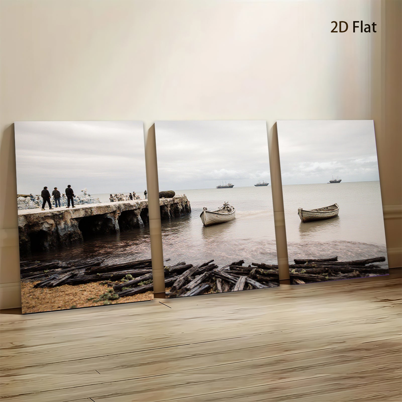 2D flat 1pc Coastal Serenity Historic Dock Fishing Boats Living Room Bedroom Wall Decor Modern Farmhouse Rustic Gallery Wrapped Canvas Prints