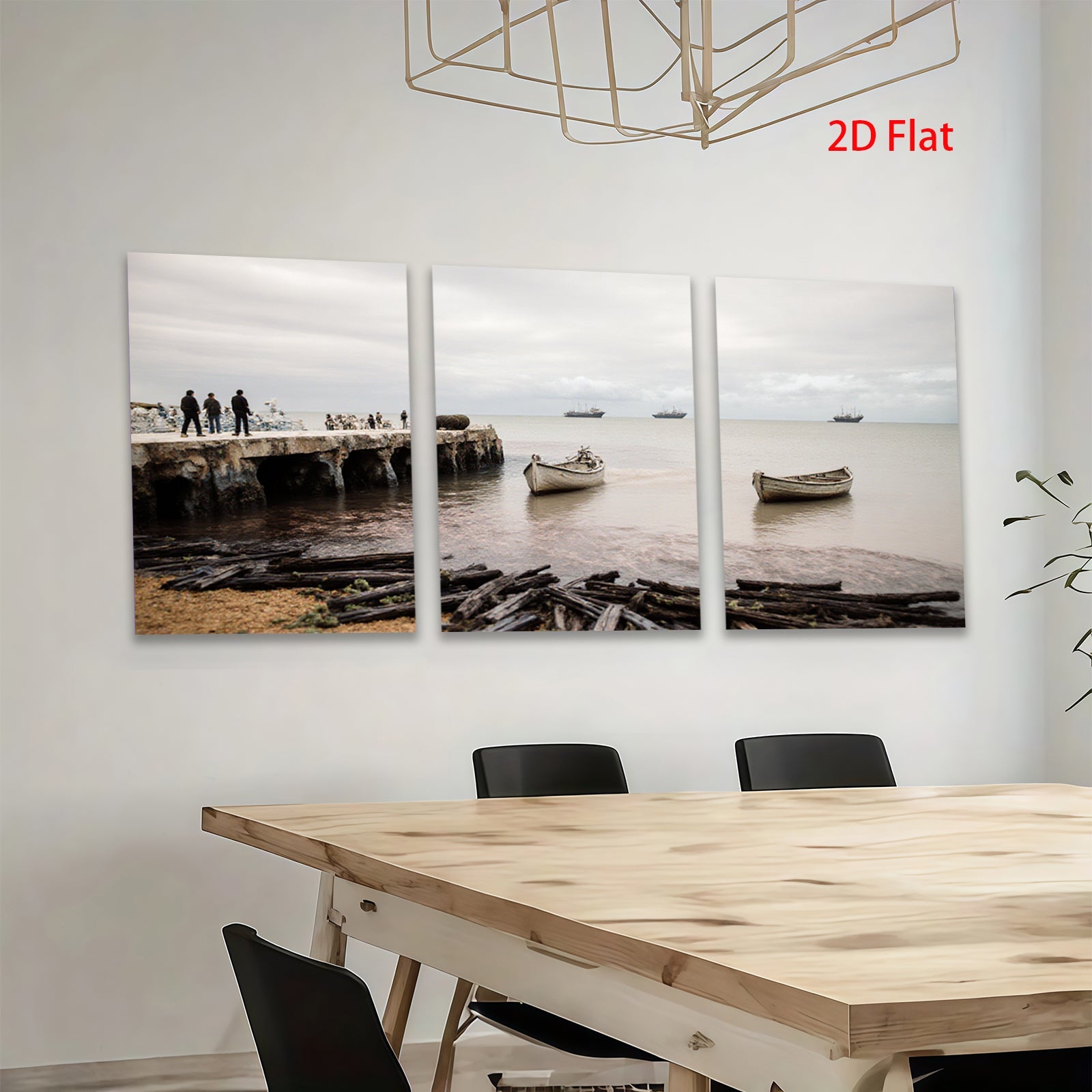 2D flat 1pc Coastal Serenity Historic Dock Fishing Boats Living Room Bedroom Wall Decor Modern Farmhouse Rustic Gallery Wrapped Canvas Prints