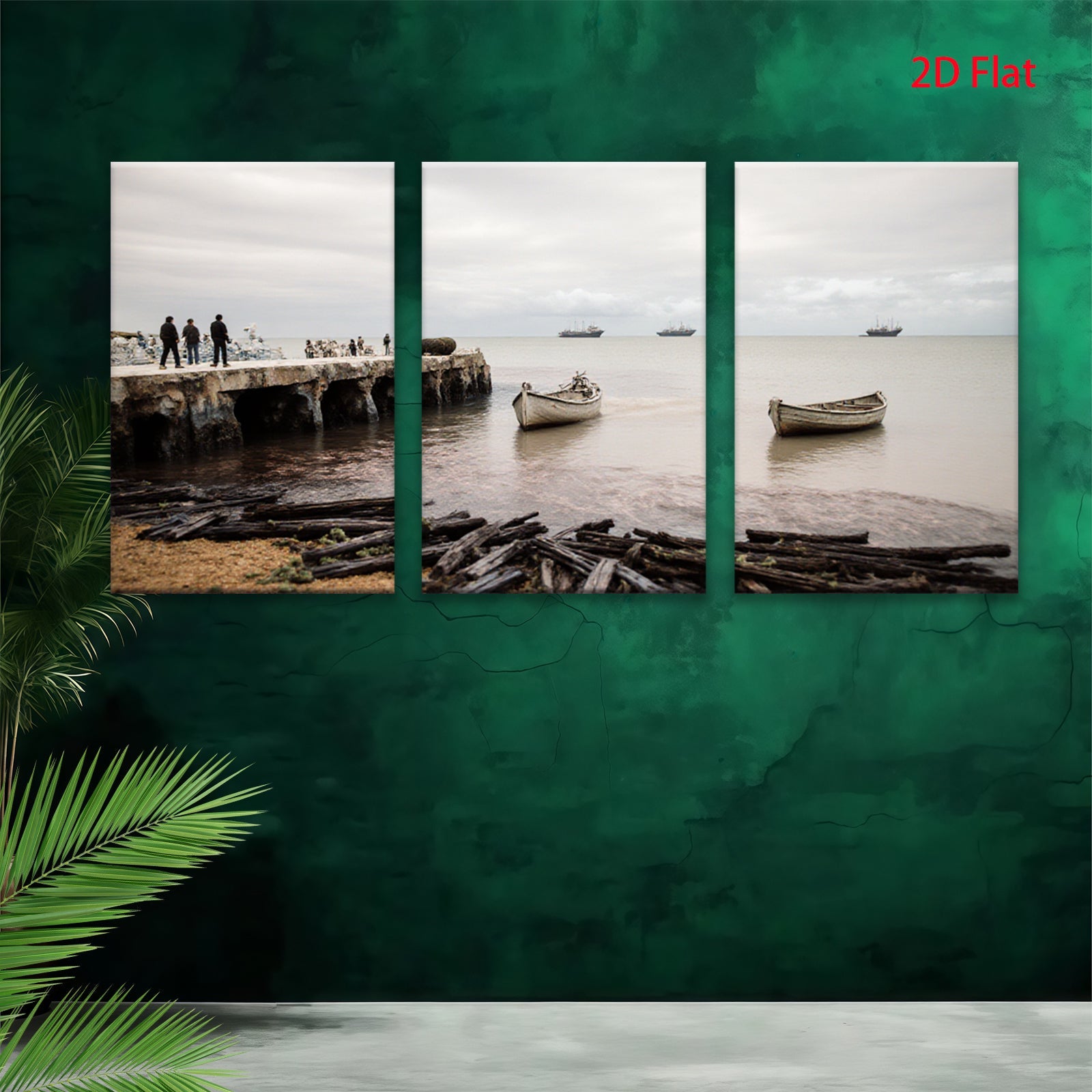 2D flat 1pc Coastal Serenity Historic Dock Fishing Boats Living Room Bedroom Wall Decor Modern Farmhouse Rustic Gallery Wrapped Canvas Prints