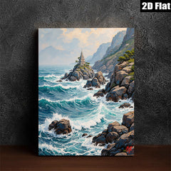 2D flat 1pc Coastal Serenity Lighthouse Waves Ocean Wall Art Decor Living Room Bedroom Home Office Modern Farmhouse Gallery Wrapped Canvas Prints Ready To Hang