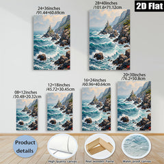 2D flat 1pc Coastal Serenity Lighthouse Waves Ocean Wall Art Decor Living Room Bedroom Home Office Modern Farmhouse Gallery Wrapped Canvas Prints Ready To Hang