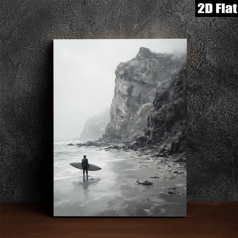 2D flat 1pc Coastal Serenity Lone Surfer Pacific Northwest Beach Wall Art Living Room Bedroom Decor Modern Farmhouse Style Gallery Wrapped Canvas Prints Ready to Hang