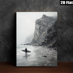 2D flat 1pc Coastal Serenity Lone Surfer Pacific Northwest Beach Wall Art Living Room Bedroom Decor Modern Farmhouse Style Gallery Wrapped Canvas Prints Ready to Hang