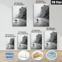 2D flat 1pc Coastal Serenity Lone Surfer Pacific Northwest Beach Wall Art Living Room Bedroom Decor Modern Farmhouse Style Gallery Wrapped Canvas Prints Ready to Hang