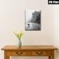 2D flat 1pc Coastal Serenity Lone Surfer Pacific Northwest Beach Wall Art Living Room Bedroom Decor Modern Farmhouse Style Gallery Wrapped Canvas Prints Ready to Hang