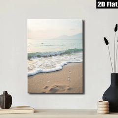 2D flat 1pc Coastal Serenity Ocean Waves Beach Footprints Living Room Bedroom Wall Decor Modern Farmhouse Aesthetic Gallery Wrapped Canvas Prints Ready to Hang