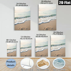2D flat 1pc Coastal Serenity Ocean Waves Beach Footprints Living Room Bedroom Wall Decor Modern Farmhouse Aesthetic Gallery Wrapped Canvas Prints Ready to Hang