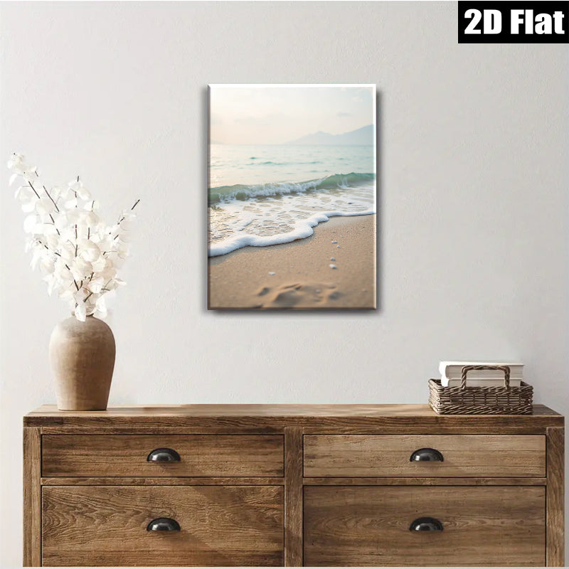 2D flat 1pc Coastal Serenity Ocean Waves Beach Footprints Living Room Bedroom Wall Decor Modern Farmhouse Aesthetic Gallery Wrapped Canvas Prints Ready to Hang
