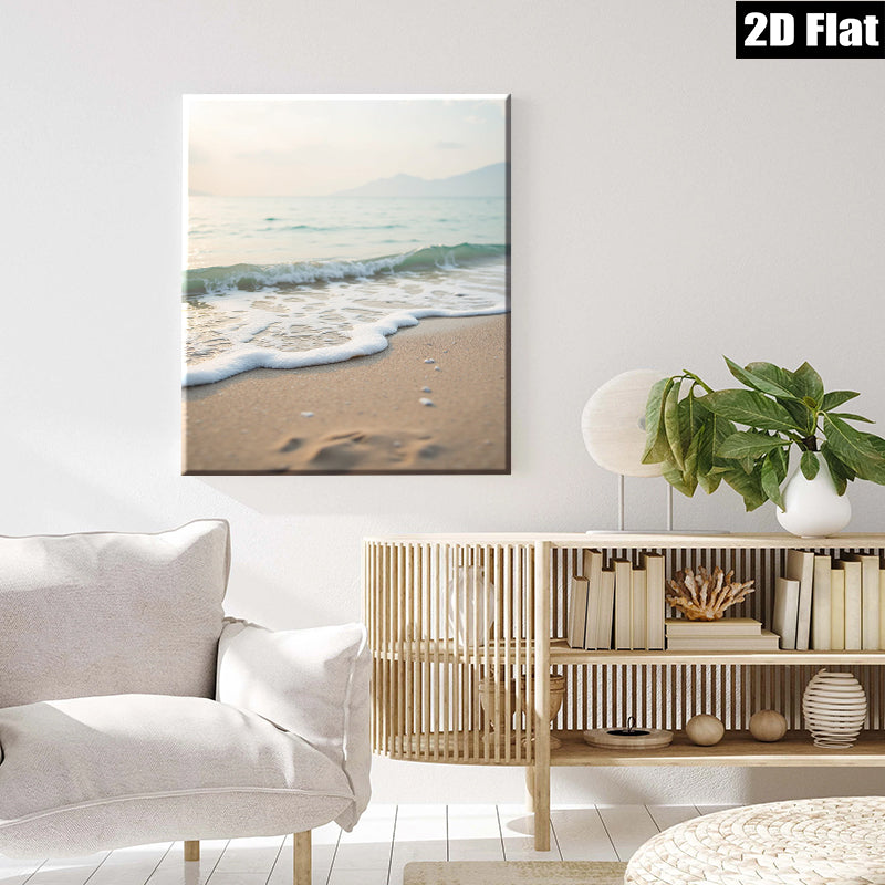 2D flat 1pc Coastal Serenity Ocean Waves Beach Footprints Living Room Bedroom Wall Decor Modern Farmhouse Aesthetic Gallery Wrapped Canvas Prints Ready to Hang