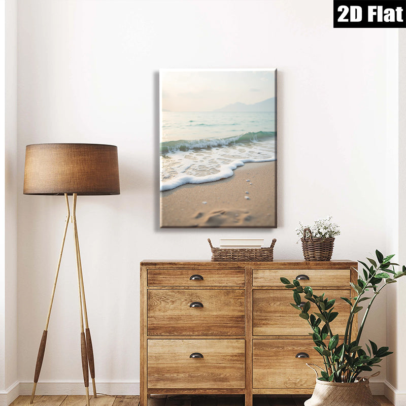 2D flat 1pc Coastal Serenity Ocean Waves Beach Footprints Living Room Bedroom Wall Decor Modern Farmhouse Aesthetic Gallery Wrapped Canvas Prints Ready to Hang