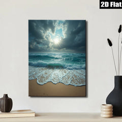 2D flat 1pc Coastal Serenity Ocean Waves Beach Wall Art Living Room Bedroom Decor Farmhouse Style Modern Gallery Wrapped Canvas Prints Ready to Hang