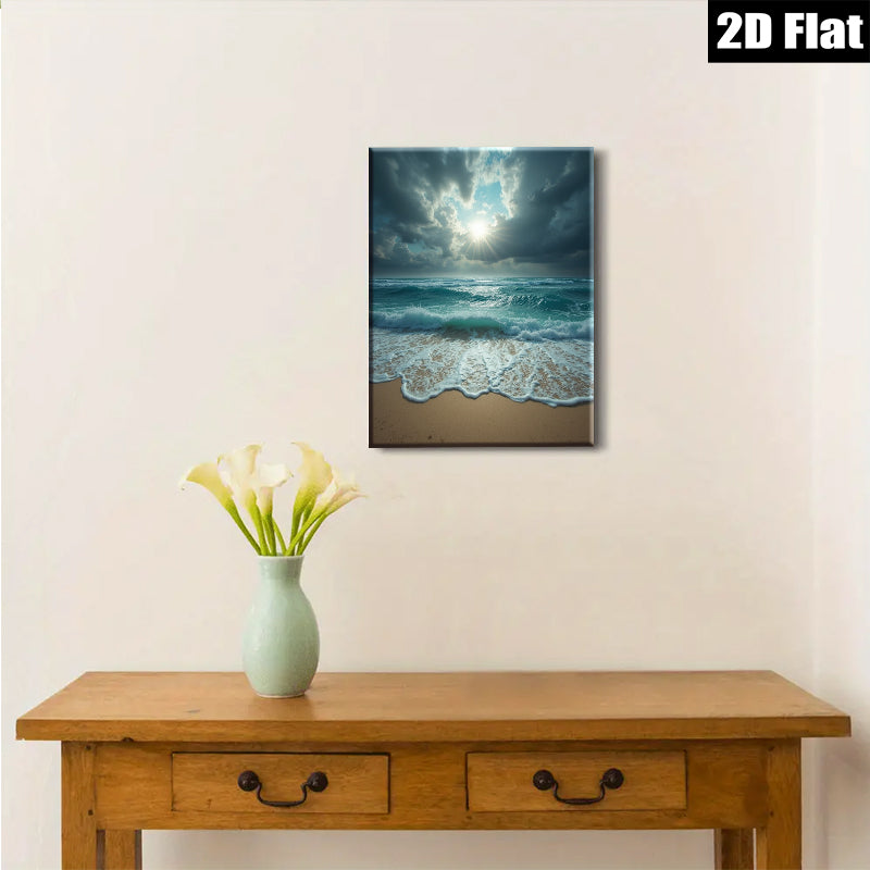 2D flat 1pc Coastal Serenity Ocean Waves Beach Wall Art Living Room Bedroom Decor Farmhouse Style Modern Gallery Wrapped Canvas Prints Ready to Hang