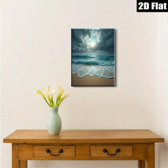 2D flat 1pc Coastal Serenity Ocean Waves Beach Wall Art Living Room Bedroom Decor Farmhouse Style Modern Gallery Wrapped Canvas Prints Ready to Hang