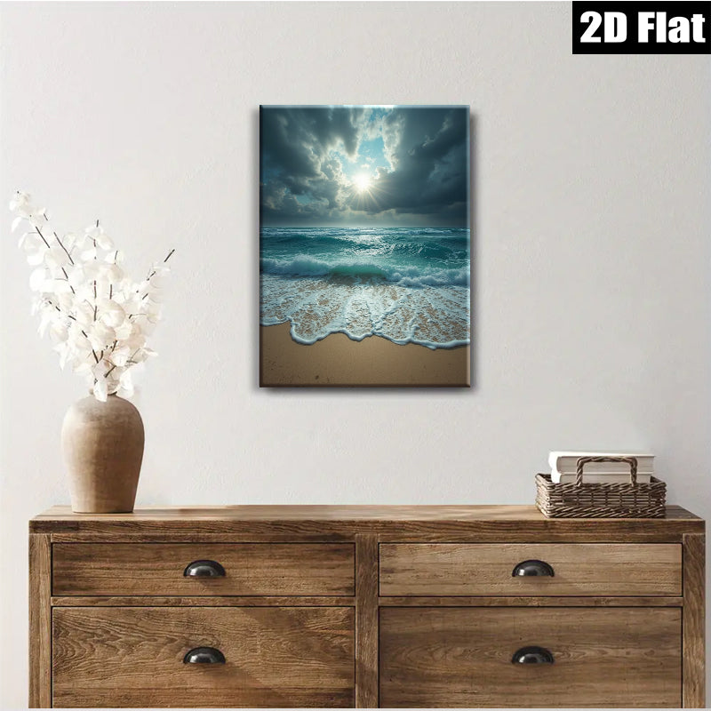 2D flat 1pc Coastal Serenity Ocean Waves Beach Wall Art Living Room Bedroom Decor Farmhouse Style Modern Gallery Wrapped Canvas Prints Ready to Hang