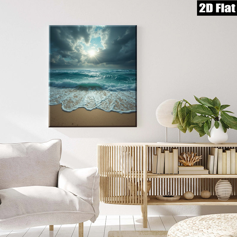 2D flat 1pc Coastal Serenity Ocean Waves Beach Wall Art Living Room Bedroom Decor Farmhouse Style Modern Gallery Wrapped Canvas Prints Ready to Hang