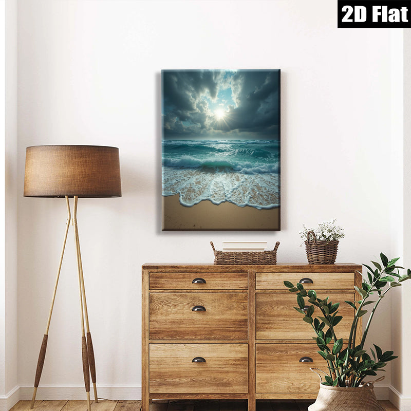 2D flat 1pc Coastal Serenity Ocean Waves Beach Wall Art Living Room Bedroom Decor Farmhouse Style Modern Gallery Wrapped Canvas Prints Ready to Hang