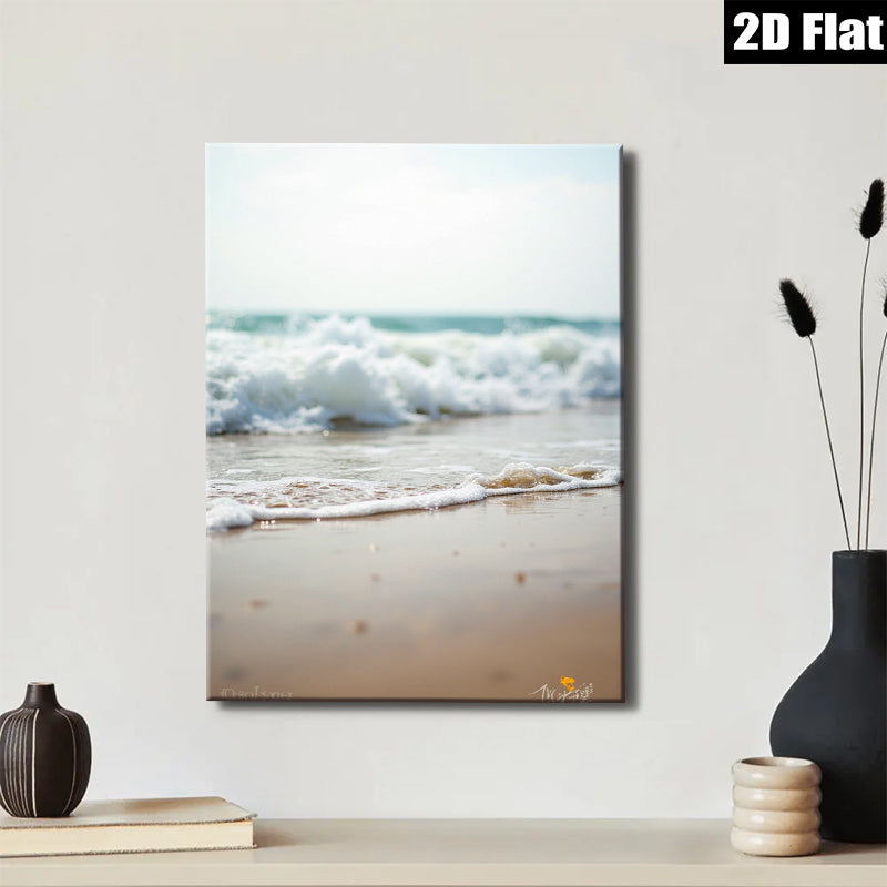 2D flat 1pc Coastal Serenity Ocean Waves Beach Wall Art Living Room Bedroom Decor Modern Farmhouse Style Canvas Prints for Home Decoration Gallery Wrapped