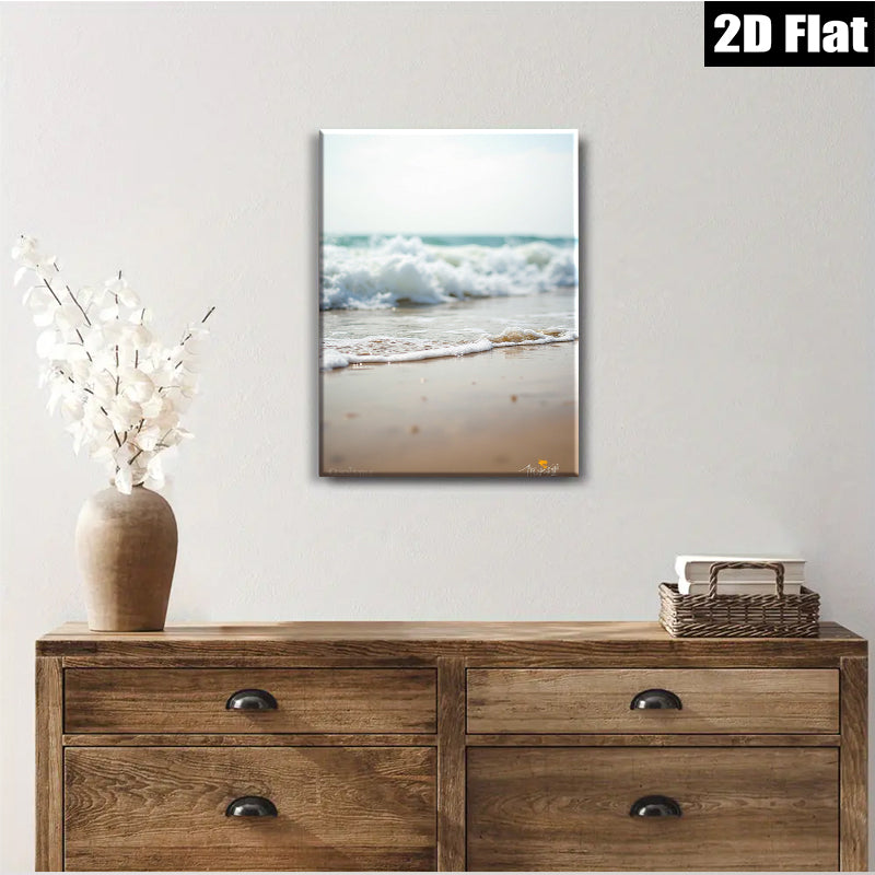 2D flat 1pc Coastal Serenity Ocean Waves Beach Wall Art Living Room Bedroom Decor Modern Farmhouse Style Canvas Prints for Home Decoration Gallery Wrapped