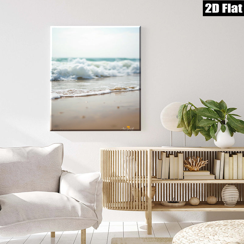2D flat 1pc Coastal Serenity Ocean Waves Beach Wall Art Living Room Bedroom Decor Modern Farmhouse Style Canvas Prints for Home Decoration Gallery Wrapped