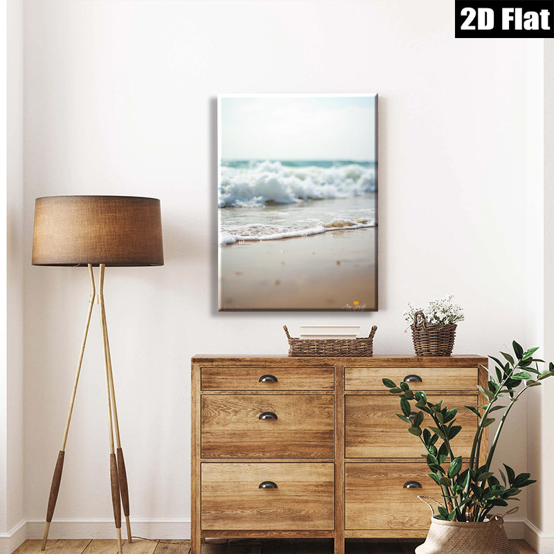 2D flat 1pc Coastal Serenity Ocean Waves Beach Wall Art Living Room Bedroom Decor Modern Farmhouse Style Canvas Prints for Home Decoration Gallery Wrapped
