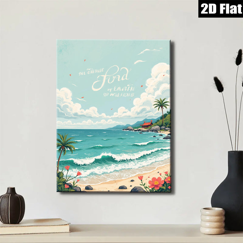 2D flat 1pc Coastal Serenity Tropical Beach View Wall Art for Living Room Bedroom Home Decor Farmhouse Style Gallery Wrapped Canvas Prints Modern Artwork