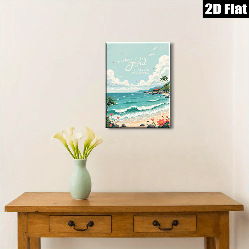 2D flat 1pc Coastal Serenity Tropical Beach View Wall Art for Living Room Bedroom Home Decor Farmhouse Style Gallery Wrapped Canvas Prints Modern Artwork