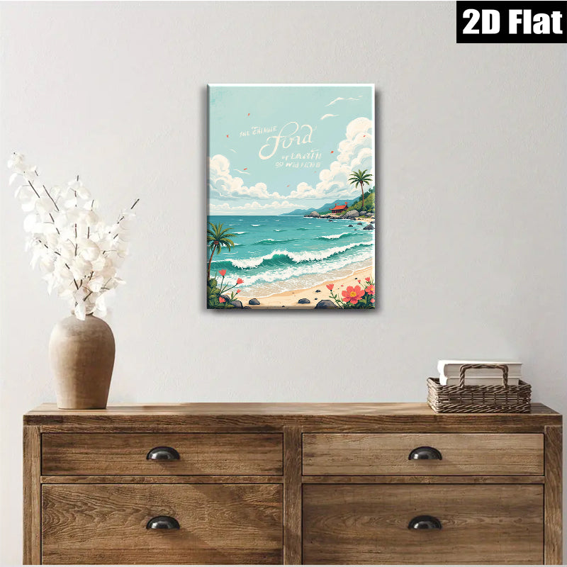 2D flat 1pc Coastal Serenity Tropical Beach View Wall Art for Living Room Bedroom Home Decor Farmhouse Style Gallery Wrapped Canvas Prints Modern Artwork