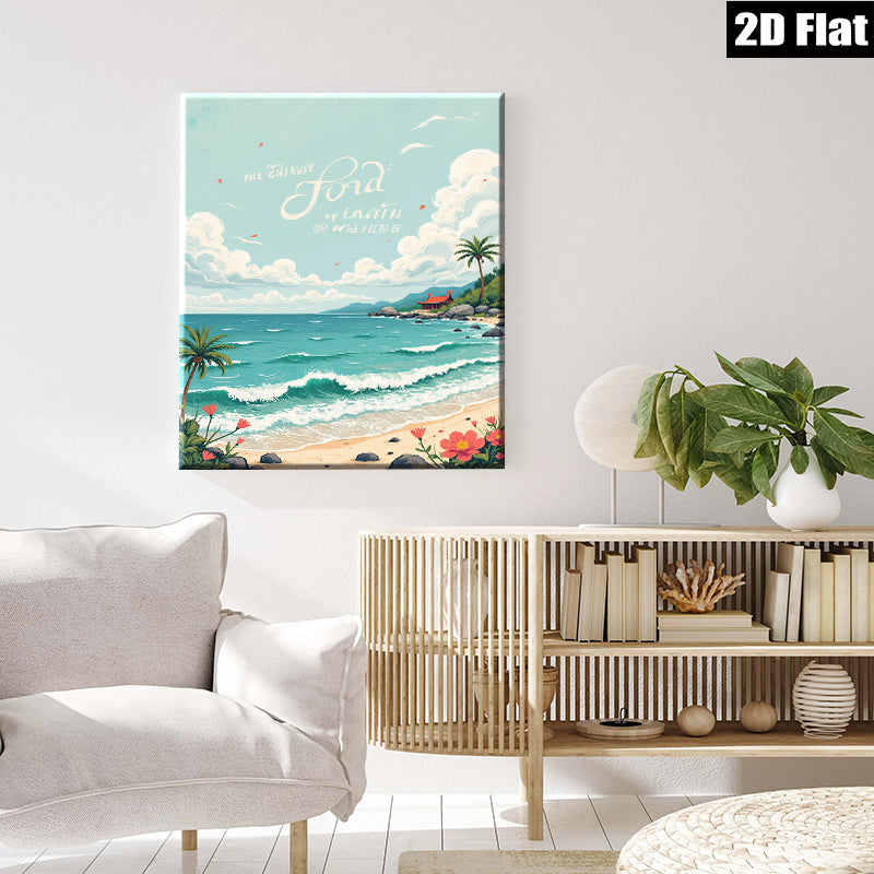 2D flat 1pc Coastal Serenity Tropical Beach View Wall Art for Living Room Bedroom Home Decor Farmhouse Style Gallery Wrapped Canvas Prints Modern Artwork