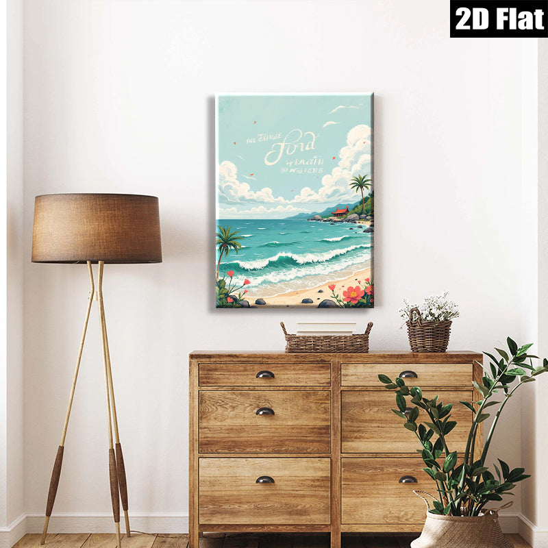 2D flat 1pc Coastal Serenity Tropical Beach View Wall Art for Living Room Bedroom Home Decor Farmhouse Style Gallery Wrapped Canvas Prints Modern Artwork