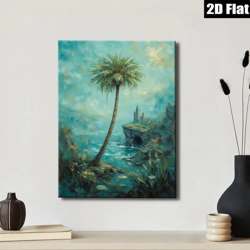 2D flat 1pc Coastal Serenity Tropical Palm Ocean View Wall Art Living Room Bedroom Decor Gallery Wrapped Canvas Prints Modern Farmhouse Style Coastal Decor
