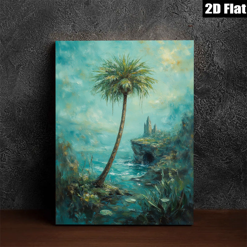 2D flat 1pc Coastal Serenity Tropical Palm Ocean View Wall Art Living Room Bedroom Decor Gallery Wrapped Canvas Prints Modern Farmhouse Style Coastal Decor