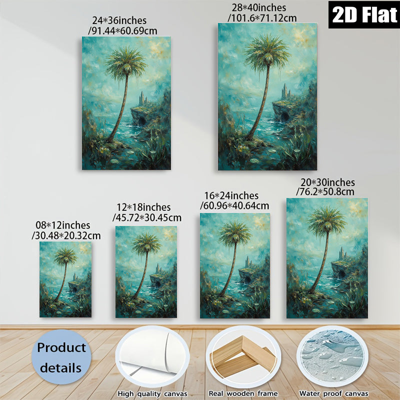 2D flat 1pc Coastal Serenity Tropical Palm Ocean View Wall Art Living Room Bedroom Decor Gallery Wrapped Canvas Prints Modern Farmhouse Style Coastal Decor