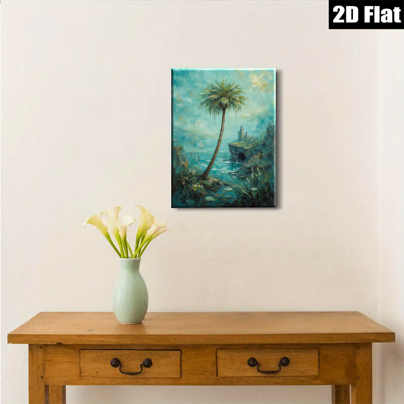 2D flat 1pc Coastal Serenity Tropical Palm Ocean View Wall Art Living Room Bedroom Decor Gallery Wrapped Canvas Prints Modern Farmhouse Style Coastal Decor