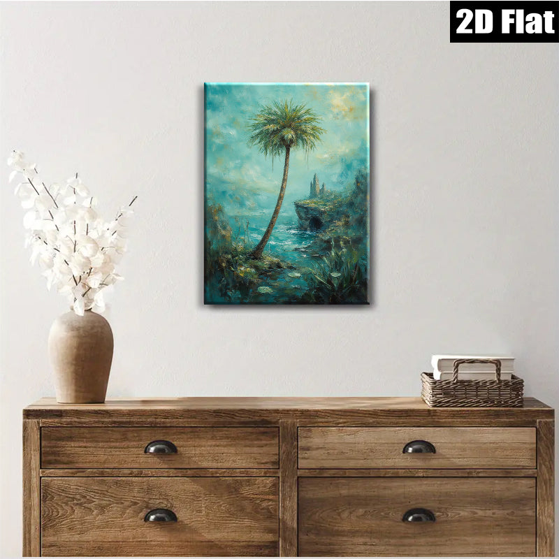 2D flat 1pc Coastal Serenity Tropical Palm Ocean View Wall Art Living Room Bedroom Decor Gallery Wrapped Canvas Prints Modern Farmhouse Style Coastal Decor