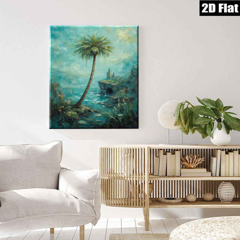 2D flat 1pc Coastal Serenity Tropical Palm Ocean View Wall Art Living Room Bedroom Decor Gallery Wrapped Canvas Prints Modern Farmhouse Style Coastal Decor