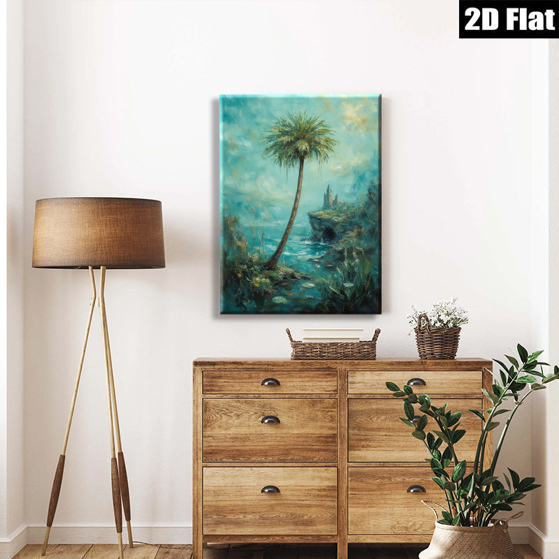 2D flat 1pc Coastal Serenity Tropical Palm Ocean View Wall Art Living Room Bedroom Decor Gallery Wrapped Canvas Prints Modern Farmhouse Style Coastal Decor