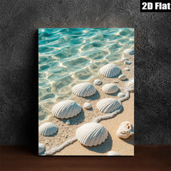 2D flat 1pc Coastal Shells Beach Ocean Waves Calm Serenity Living Room Bedroom Wall Decor Gallery Wrapped Canvas Print Modern Farmhouse Aesthetic