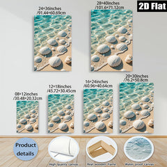2D flat 1pc Coastal Shells Beach Ocean Waves Calm Serenity Living Room Bedroom Wall Decor Gallery Wrapped Canvas Print Modern Farmhouse Aesthetic