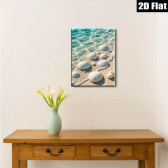 2D flat 1pc Coastal Shells Beach Ocean Waves Calm Serenity Living Room Bedroom Wall Decor Gallery Wrapped Canvas Print Modern Farmhouse Aesthetic