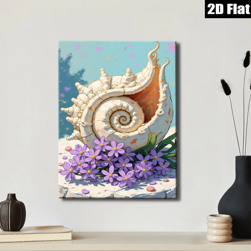 2D flat 1pc Coastal Shells Purple Flowers Beach Decor Living Room Bedroom Wall Art Canvas Prints Modern Farmhouse Style Home Decoration
