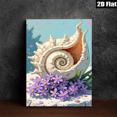 2D flat 1pc Coastal Shells Purple Flowers Beach Decor Living Room Bedroom Wall Art Canvas Prints Modern Farmhouse Style Home Decoration