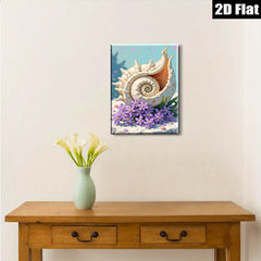 2D flat 1pc Coastal Shells Purple Flowers Beach Decor Living Room Bedroom Wall Art Canvas Prints Modern Farmhouse Style Home Decoration