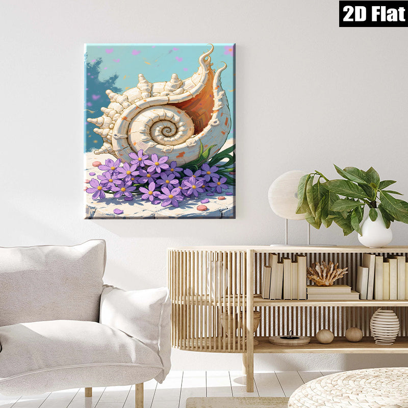 2D flat 1pc Coastal Shells Purple Flowers Beach Decor Living Room Bedroom Wall Art Canvas Prints Modern Farmhouse Style Home Decoration