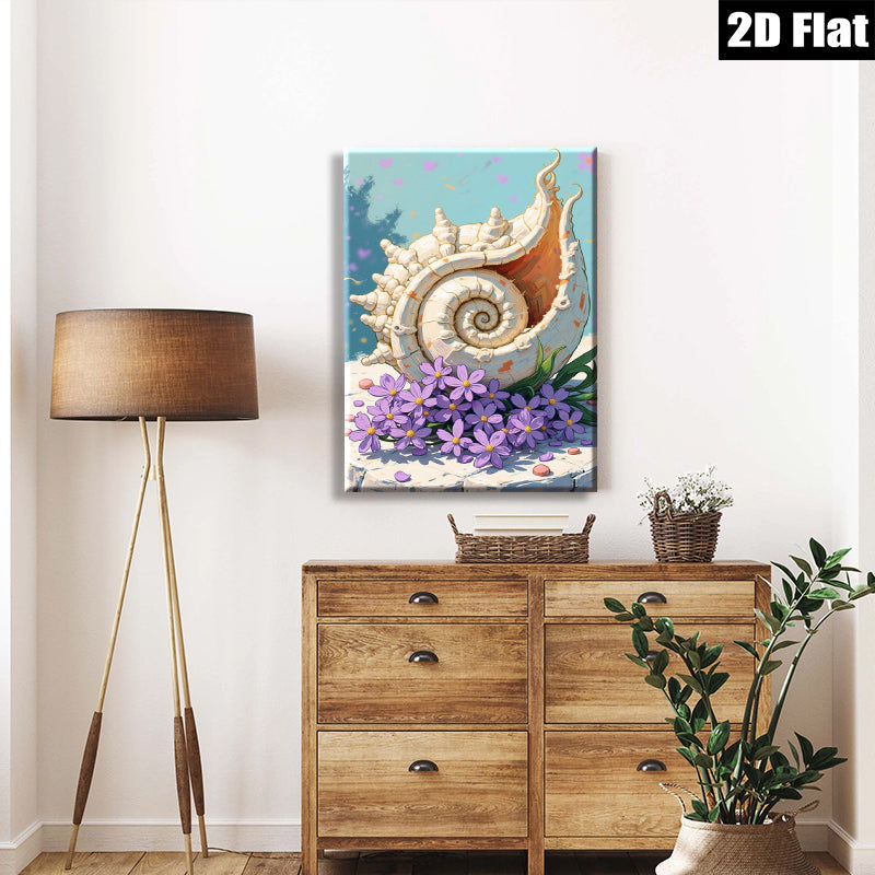 2D flat 1pc Coastal Shells Purple Flowers Beach Decor Living Room Bedroom Wall Art Canvas Prints Modern Farmhouse Style Home Decoration