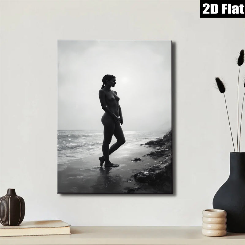 2D flat 1pc Coastal Silhouette Woman Beach Art Modern Canvas Wall Decor Living Room Bedroom Bathroom Gallery Wrapped Ready to Hang Farmhouse Aesthetic