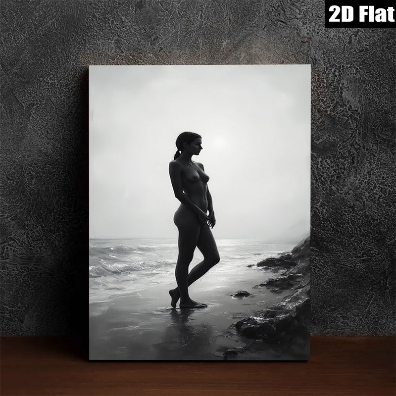 2D flat 1pc Coastal Silhouette Woman Beach Art Modern Canvas Wall Decor Living Room Bedroom Bathroom Gallery Wrapped Ready to Hang Farmhouse Aesthetic